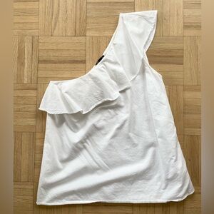 Ann Taylor White One-Shoulder Ruffle Cotton top, XXSP